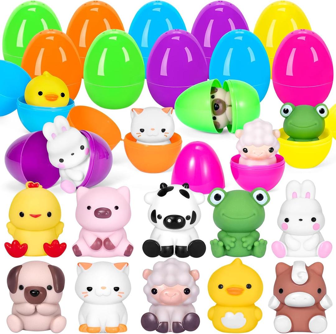 10 PCS Prefilled Easter Eggs with Animal Finger Puppets Toys Easter Basket Stuffers Fillers for Toddlers, Classroom Prize Supplies, Easter Party Favors for Kids Eggs for Plastic Eeaster Egg Hunt Toys