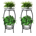 CASIMR 2Pack Plant Stand Indoor Outdoor, 2 Tier 26.6" Tall Metal Potted Holder Rack Multiple Flower Pot Stand Heavy Duty Plant Shelf Rustproof Iron Plant Round Supports Rack