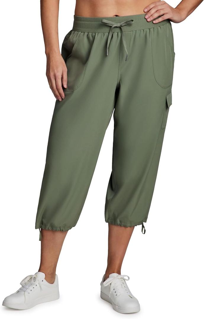 RBX Active Women's Plus Size Fashion Lightweight Woven Body Skimming Drawstring Cargo Capri Pant, 2X