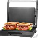 Baker's Friend Mini Panini Press Electric Griddle, 2 Slices of Panini Grill Press Sandwich Maker Press, Sandwichera Electrical for Pancakes & Eggs, Oil Tray, Non Stick Surfaces, Stainless Steel