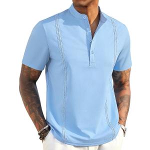 Men's Casual Shirts Classic Button Mens Casual Henley t-Shirt Classic Summer Basic Solid Lightweight Tees Top (X-Large, Blue)