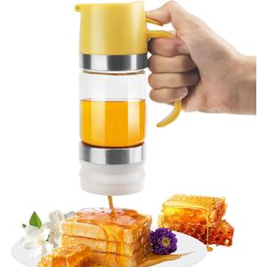 Glass Honey Dispenser,10 OZ Honey Pot with Handle,No Drip Honey Container Jar,Maple Syrup Dispenser,Ideal for Honey and Syrup,White base