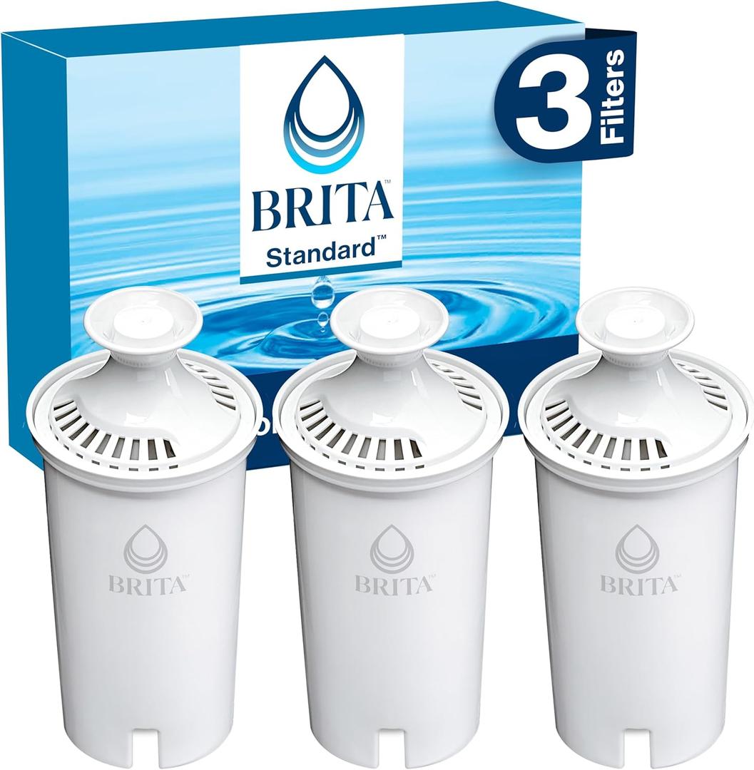 Brita Standard Water Filter for Pitchers and Dispensers, BPA-Free, Reduces Copper, Cadmium and Mercury Impurities, Lasts Two Months or 40 Gallons, Includes 3 Filters for Pitchers