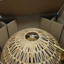 Rattan Ceiling Light Fixture, 4-Light Boho Semi Flush Mount Ceiling Light, 20" Wicker Light Fixture with Handmade Woven Cage Lampshade, Rattan Chandelier for Bedroom Hallway Nursery Kitchen Farmhouse (Gold)