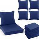 Outdoor Cushions for Patio Furniture 24 x 24 Inch, Double-Sided Waterproof Backrest and Deep Seat Cushion Set with Removable Cover, Navy, Set of 4