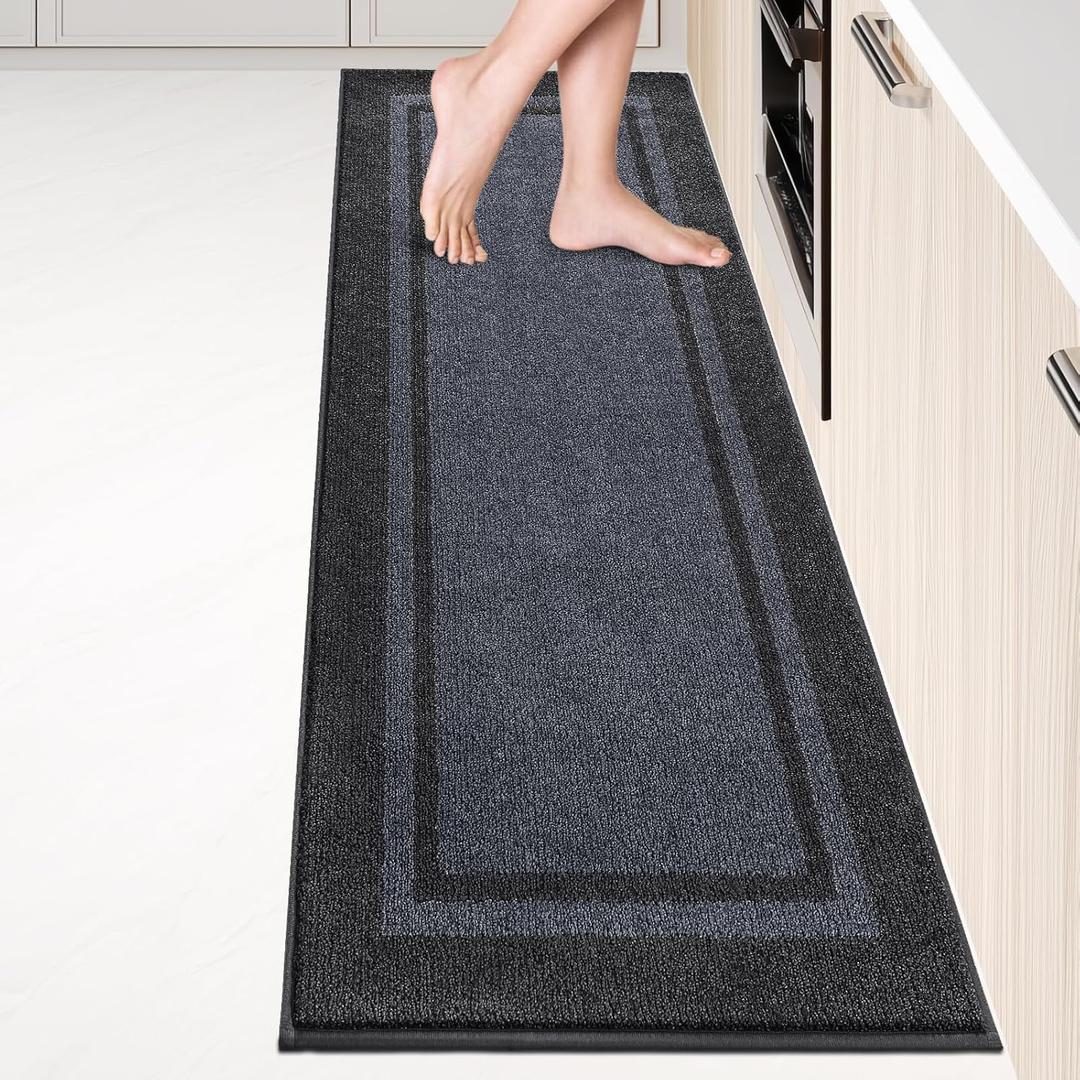 anllugs Kichen Rugs 24" x 96", Non-Slip Machine Washable Kitchen Runner Rugs Floor Mats, Absorbent Comfort Standing Mats for Kitchen, Sink, Laundry and Hallway, Bluish Grey & Charcoal
