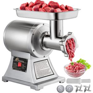 Happybuy Commercial Meat Grinder,550LB/h 1100W, 220 RPM Heavy Duty Stainless Steel Industrial Meat Mincer w/2 Blades, Grinding Plates & Meat Pusher (2 Grinding Plates)