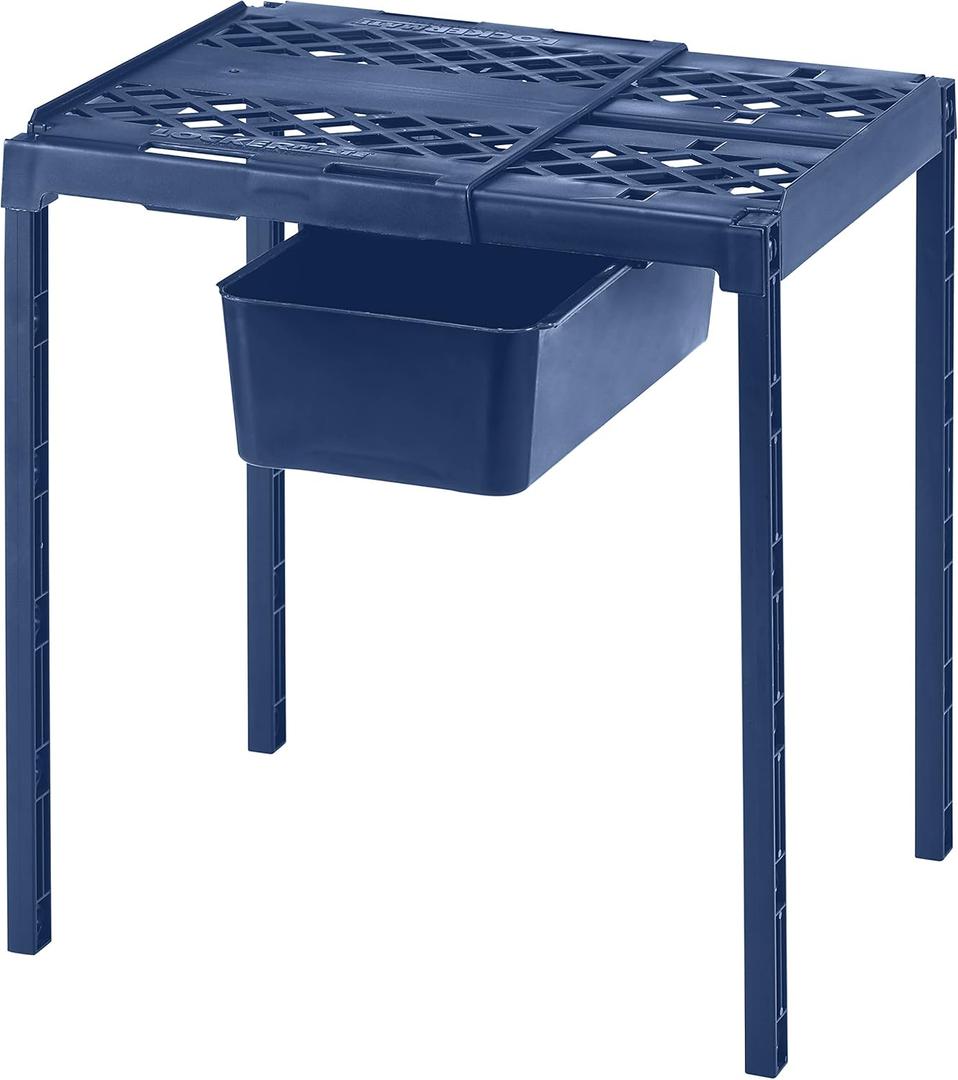 LockerMate Adjust-A-Shelf Locker Shelf & Organizer, Extends to Fit Your Locker, Easy to Use, Perfect for School, Work, Gym, Includes Storage Drawer, Blue