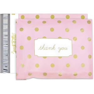 Pack It Chic - 10X13 (100 Pack) Pink Polka Dot - Thank You Poly Mailer Envelope Plastic Custom Mailing & Shipping Bags - Self Seal