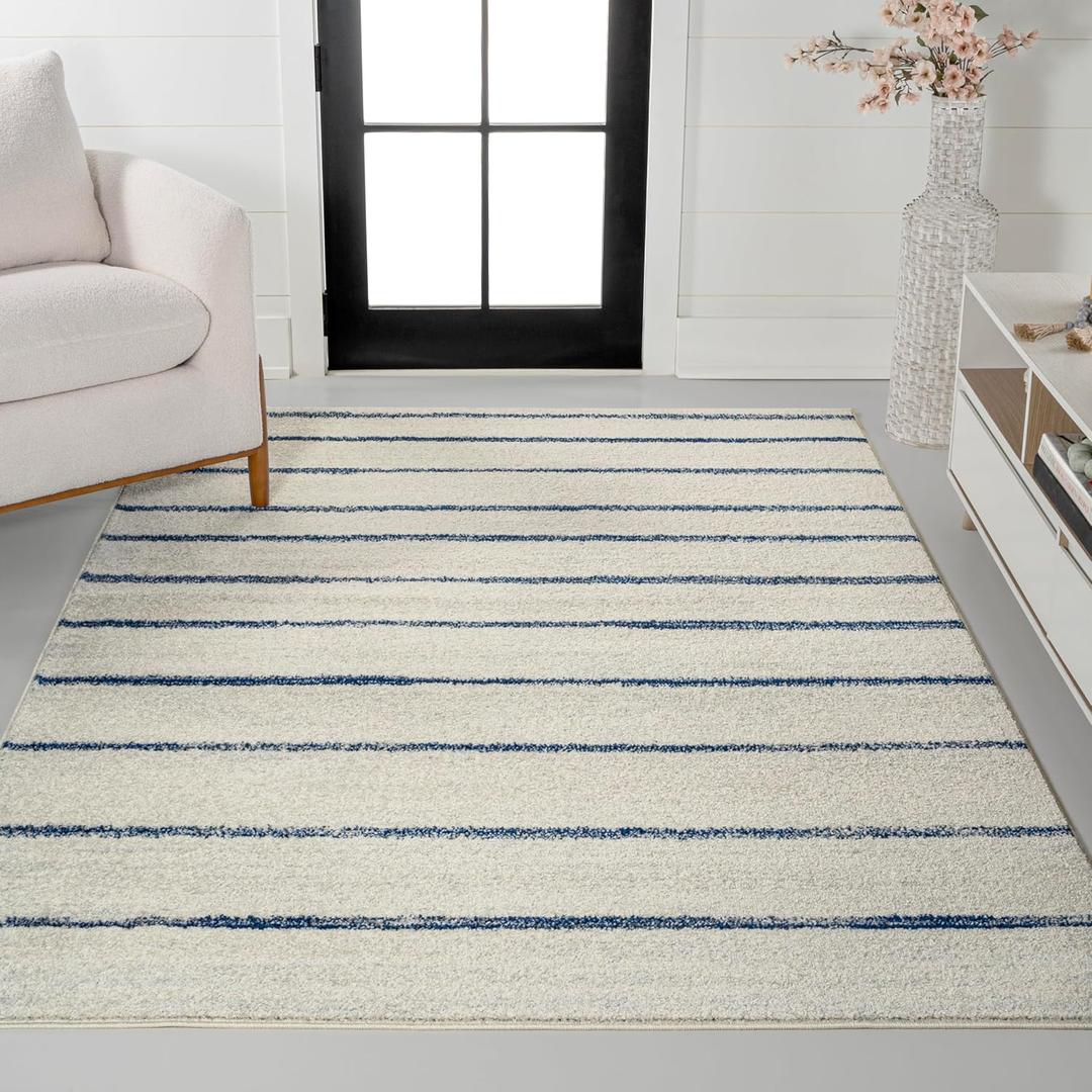 JONATHAN Y Williamsburg Minimalist Stripe Cream/Navy Indoor Area Rug, 5x8, Contemporary, Modern, Easy-Cleaning for Living Room, Bedroom, Kitchen, Pet Friendly, Non-Shedding (MOH201E-5) (5'3" x 7'7" (Rectangular))