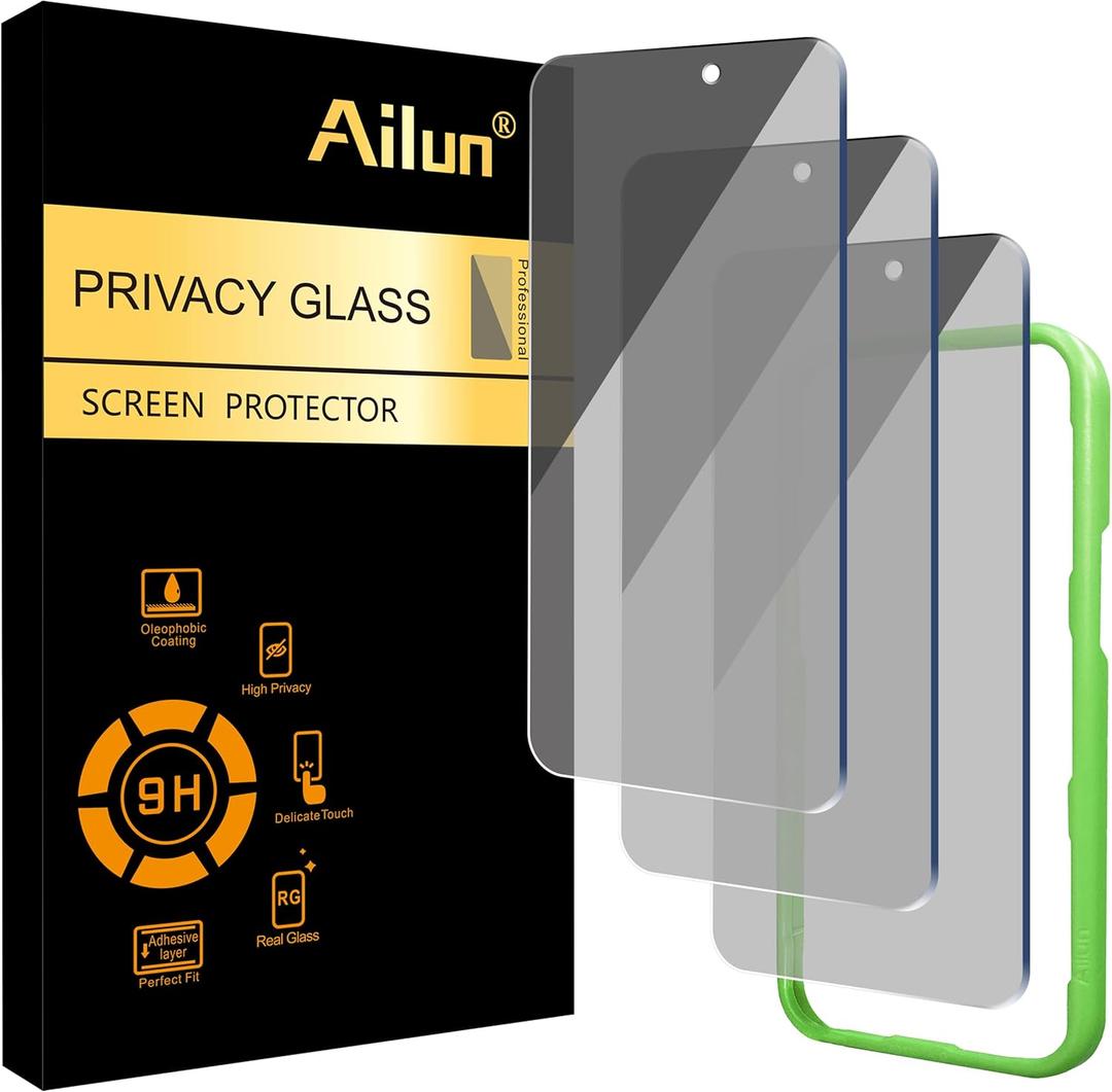 Ailun 3 Pack Privacy Screen Protector for iPhone 16 Pro/iPhone 17 [6.3 inch], Anti Spy Private Tempered Glass Anti-Scratch Case Friendly