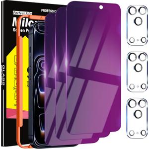Milomdoi 3 Pack Gradient Colorful Privacy Screen Protector for iPhone 17 Pro Max [Anti-Blue Light Private Film], 3 Pacs Camera Lens Protector Accessories, Case Friendly, Anti-Spy Tempered Glass