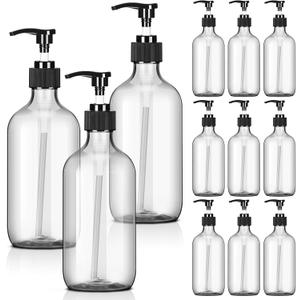 Tessco for you 12 Pack Clear Soap Dispenser Empty Plastic Pump Bottles Dispenser Refillable Shampoo Container for Hand Sanitizer Soap Lotion Body Wash Conditioner Bathroom Kitchen Travel(16.9 oz)