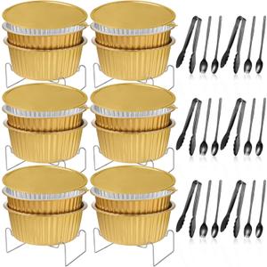 Meanplan 6 Set Disposable Chafing Dishes Buffet Set Gold Chafer Wire Racks Stand Kit Dish Food Warmer Catering Serving Trays Party Supplies Include Chafer Pans Serving with Utensils and Buffet Stand