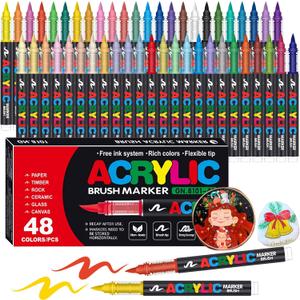 Acrylic Paint Markers, Soft Brush Tip Pens and Markers, Acrylic Paint Pens for Wood, Stone, Canvas, Glass, Fabric, Egg, Rock Painting and DIY Crafts Art Supplies (48)