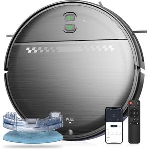 Robot Vacuum and Mop Combo, 2-in-1 Mopping Robot Vacuum Cleaner with 2300Pa Suction, 2.87'' Slim Design, Wi-Fi/App/Voice Control, 3D Obstacle Avoidance&Self-Charging for Hard Floors, Carpets, Pet Hair (Gray)