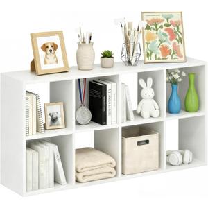 8-Cube Storage Organizer Shelf, Open Cube Bookshelf, Reversible Bookcase, Sturdy Modern Storage for Home Office, Bedroom, Living Room, White