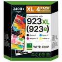 923e 923XL 923 Ink Cartridges Combo Pack with Chip Replacement for hp 923 Ink cartridges for OfficeJet 8120e 8122e 8124e Pro 8135e 8138e 8139e 8130e 8132e Printer (4 Pack, Black Cyan Yellow Magenta)