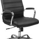 Flash Furniture Whitney High-Back Swivel LeatherSoft Desk Chair with Padded Seat and Armrests, Adjustable Height Padded Office Chair, Black/Chrome