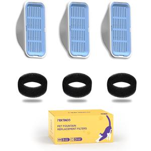 PEKTACO Cat Water Fountain Filters Replacement & PreFilter Sponges for 3.2L/108oz Automatic Pet Fountain, Dog Water Dispenser (3 Filters+3 Sponges)