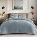 EVERGRACE Velvet Quilt Set King Size, Luxurious Soft Striped Channel Bedding Set, Lightweight Velvet Comforter for All Season, Oversized Bedspread Coverlet with 2 Matching Shams, Dusty Blue