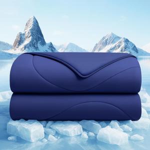 Cooling Comforter Queen Size, Cooling Blankets for Hot Sleepers and Night Sweats, Double Sided Cool Q-Max>0.45, Lightweight and Breathable Absorb Heat Soft Summer Ice Blanket 90"90" Inches, Navy