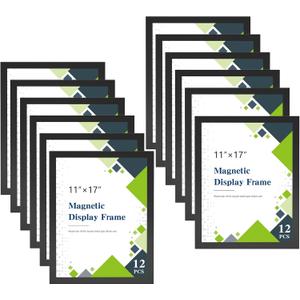Relx 12 Pack Magnetic Sign Holder 11 x 17 Wall Mount, Self Adhesive Frames for Walls, Clear PVC Magnetic Picture Frame with Magnet Strip Border for Office, Home, Store, Restaurant Display