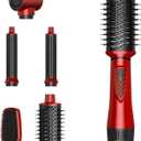 5 in 1 Air Styler Curler & Hair Dryer Brush, Low-Speed Negative Ionic Hair Styler Drying, Multi Hair Styler, Professional Blow Dryer Brush for Curling Volumizing Straightening Styling (Red+Black)