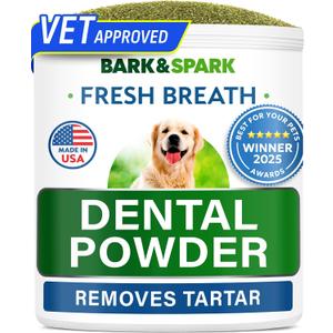 BARK&SPARK Dog Teeth Cleaning Powder & Breath Freshener, Dental Powder Cleaner for Bright Dog Teeth, Plaque and Tartar Advanced Remover for Dogs, Pet Oral Care with Bright Pro Formula - 30 Servings, BB 07/2027