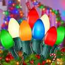 100FT C7 LED Christmas String Lights Outdoor, Multicolor Christmas Decorations Lights with 100+5 Colored C7 LED Bulbs, Vintage Decor Light for Xmas Tree Home Yard Party Decor, E12 Base, Green Wire