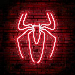 Spider Anime Room Decor Neon Sign - 3 Brightness Adjustments USB Powered Cute Spider Lamp for Boys Bedroom Wall Night Light, Happy Birthday Gift for Kids, Halloween Decoration (Red)