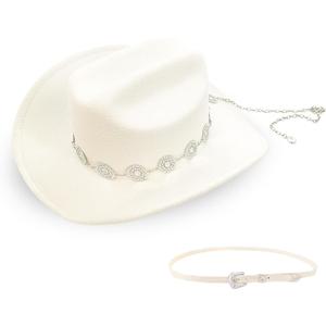 Classic Western Cowboy Hat for Men & Women, Felt Cowgirl Hat with Two Decorative Bands, Wide Brim All-Season Wear