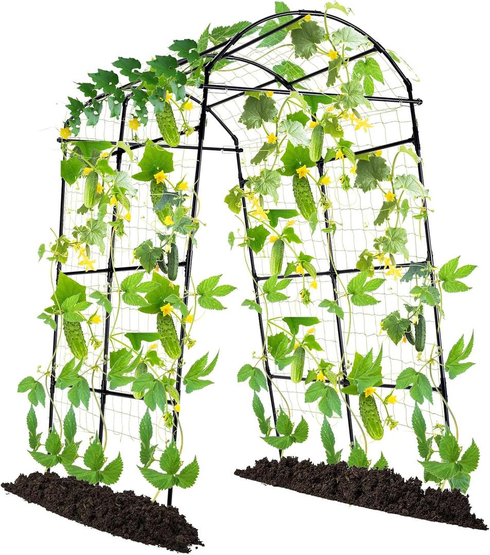 Lalahoni Garden Arch Trellis for Climbing Plants Outdoor, 7 ft Tall Walkway Metal Archway Arbor Tunnel Large for Vegetables Plant Cucumber Trellis for Garden Raised Bed, Black