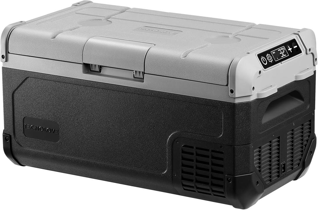 12V Car Refrigerator,32QT Portable Fridge Freezer with Blow Expansion Evaporator,-4~68 12/24V DC & 120-240V AC Freezer Cooler for Truck RV SUV Camping TravelReversible Door, 30l Gy