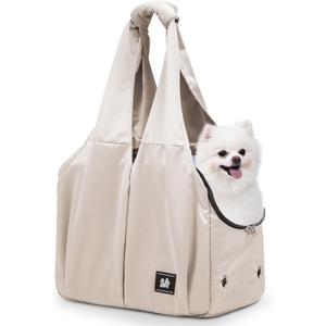 Dog Purse Carrier for Small Dogs, Cats, and Puppies Soft-Sided Travel Pet Tote Bag with 4 Large Pockets, Foldable, Lightweight, Fits Pets up to 15 lbs, for Travel, Outings (Beige)