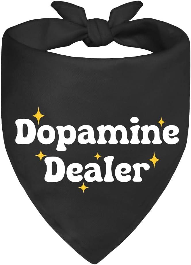 Dopamine Dealer Black Dog Bandana, Cute Dogs Adjustable Triangle Scarf Decoration, Funny Photo Prop Accessories for Outdoor Yard Play with Pets, Birthday Gifts for Pet Owner Puppy Dad Mom