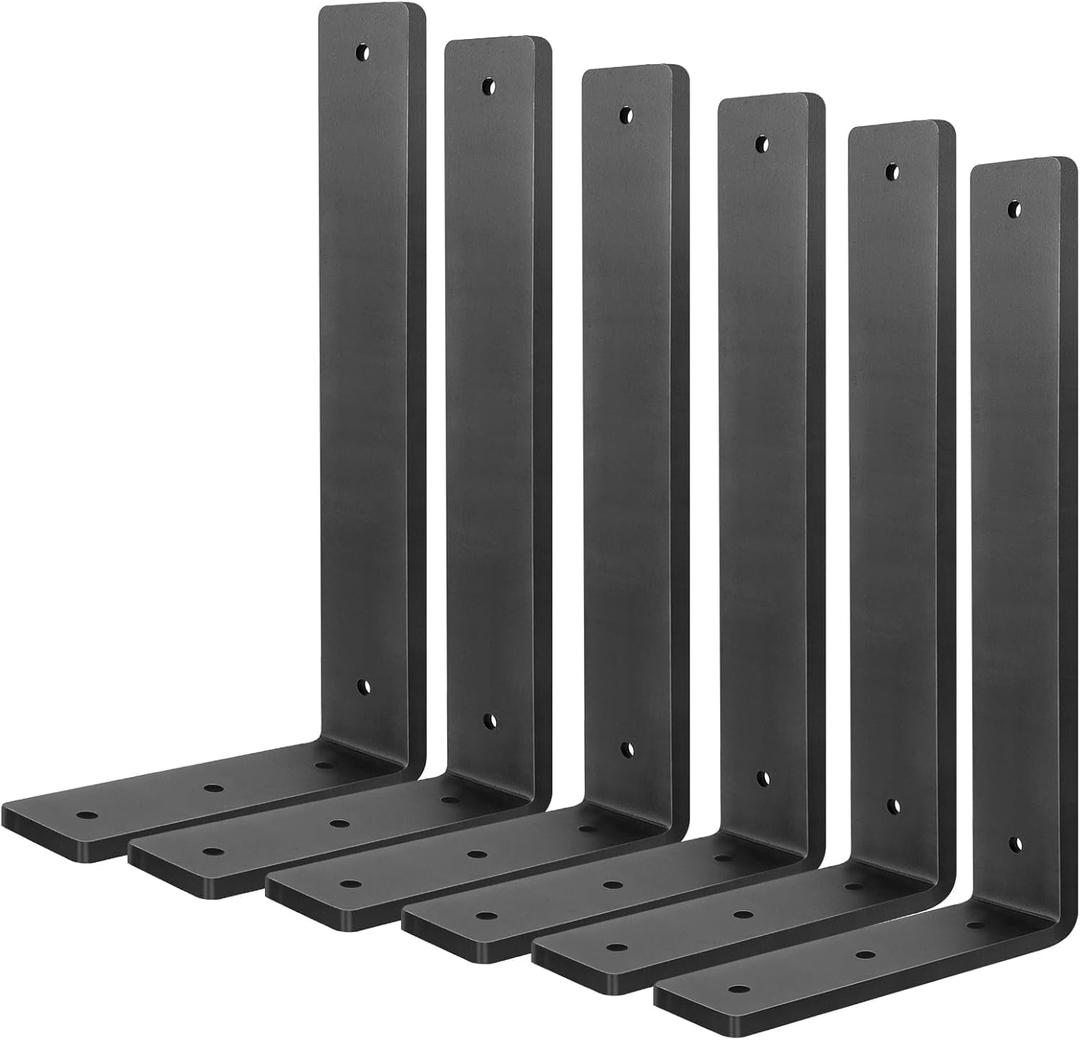 Floating Shelf Bracket 12 Inch, 6 Pack Heavy Duty Shelf Brackets, Black Wall Shelf Bracket for DIY Decorative with Mounting Hardware