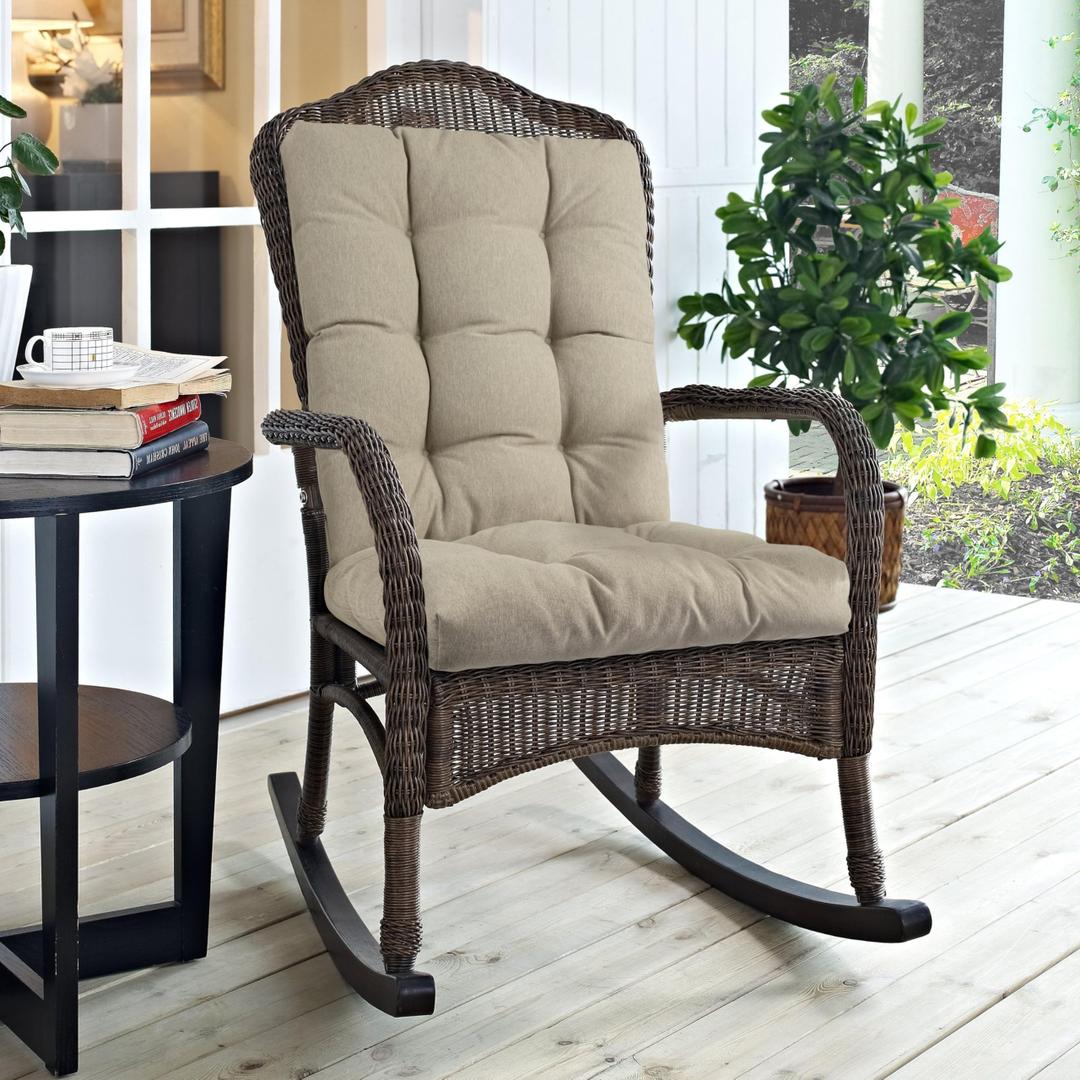 Magpie Fabrics Outdoor Rocking Chair Cushion Set, Tufted Pad for Rocking Chairs with Ties, Seat 19" x 18"/Back 28" x 19", Taupe