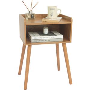 MaxSmeo Nightstand, Mid Century Modern Side Table Bedroom with Storage, Small End Bedside Table with Solid Wood Legs for Living Room, Office Small Spaces (Brown)