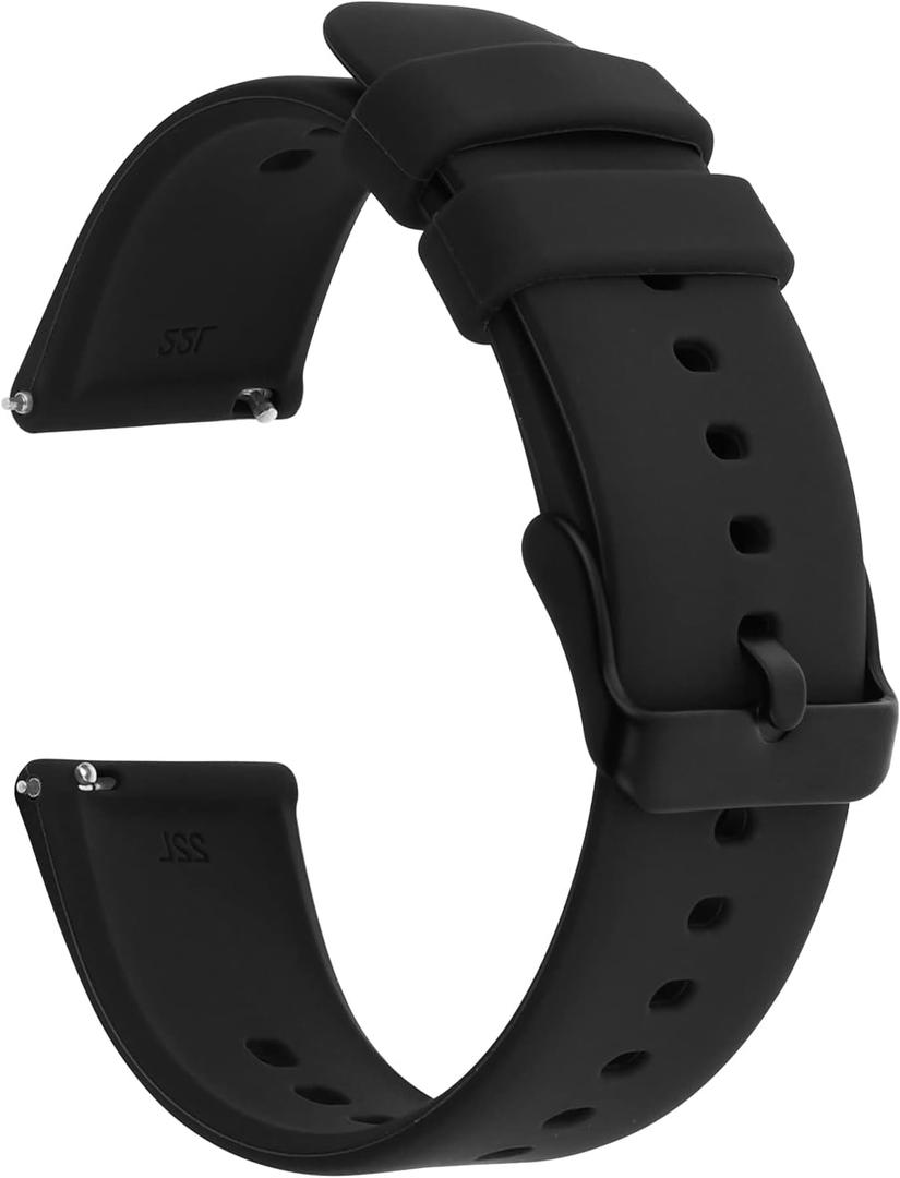 TIESOME Silicone Watch Bands, Quick Release Waterproof Soft Rubber Replacement Straps with Silver Plated Stainless Steel Buckle Compatible with Smart Watch Sport Watch for Men Women (20mm, Black)