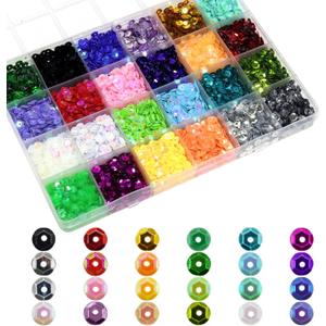 24 Colors Loose Cup Sequins, 6mm Bulk Rainbow Round Sequin Iridescent Embroidery Sequins for DIY Craft Sewing Nail Festival Costume Decoration, 21600pcs