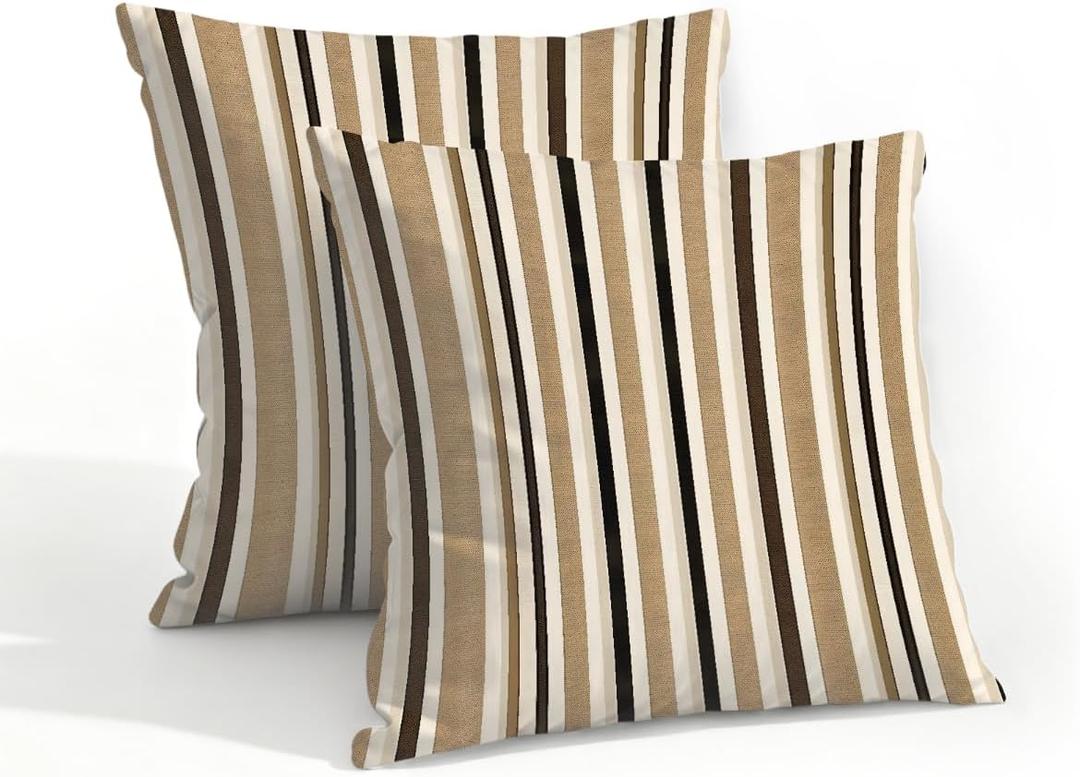 Black Brown Striped Outdoor Throw Pillow Covers 18x18 Inch Set of 2 Striped Pattern Waterproof Decorative Square Pillowcases Cushion Cases for Patio Couch Garden Furniture Sofa