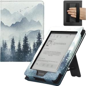 Stand Case for 6 Inch Kindle Paperwhite (10th/7th/6th 5th Generation and All 6'' Paperwhite Generations 2012 to 2018) Cover with Auto Sleep/Wake & Double Hand-held (Forest Mountains)