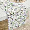 Solino Home Lilacs Floral Print Table Runner 72 Inches Long - 100% Pure Linen Table Runner 14 x 72 Inch for Mothers Day, Spring, Easter - Handcrafted and Machine Washable - Lilacs/Off White Print