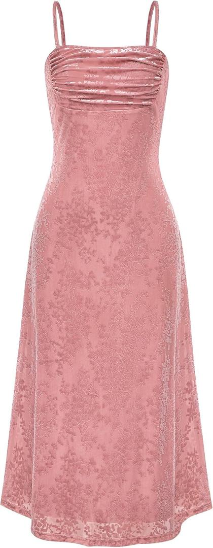 BTFBM Women's Summer Dress Sleeveless Spaghetti Strap Midi Dress Sexy Cowl Neck Floral Cocktail Dress Party Dresses (XXL)