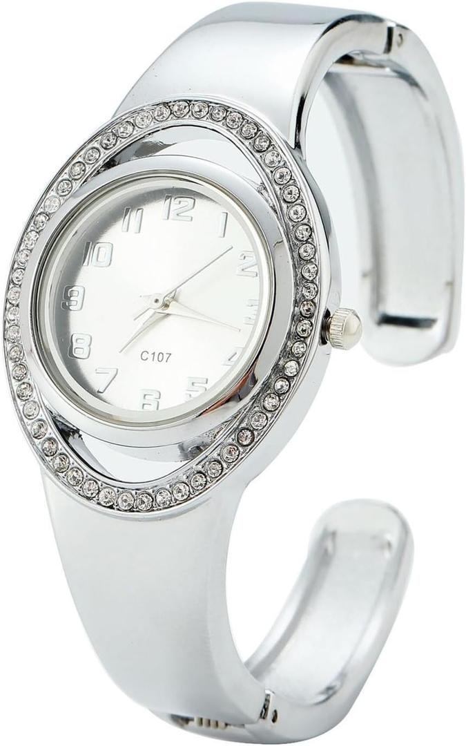 Womens Bracelet Watch with Easy Read Arabic Numerals Dial, Stainless Steel Bangle Band, Quartz Dress Watch for Women in Silver 