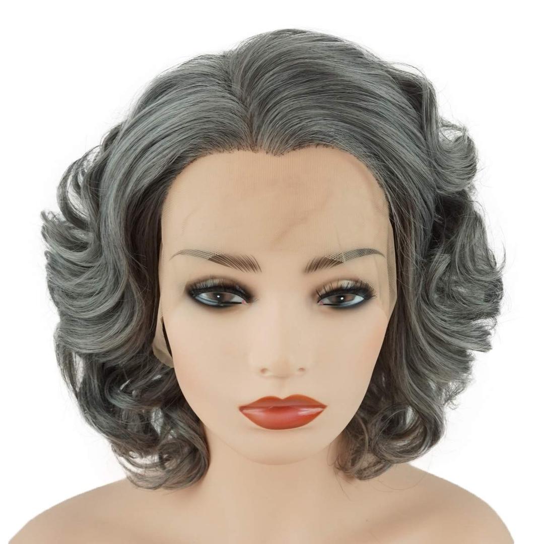 Hair Wavy Short 10inch Gray Heavy Density Realistic Synthetic Lace Front Wigs