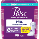 Poise Incontinence & Postpartum Pads for Bladder Leaks, 6 Drop Ultimate Absorbency, Long Length, 90 Count, Packaging May Vary