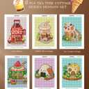 forever young Minigem Diamond Art Kits for Beginners, 6 Pcs Tea Time Cottage Resin Square Diamond Painting Kits for Adults, 2-Hour Canvas Small Diamond Art Kits for Adults (5x7 Inch)