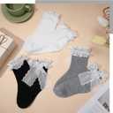Women Lace Bow Ankle Socks Soft Cotton Ruffle Cute Princess Ankle Dress Lace Sock for Women Girls (White)